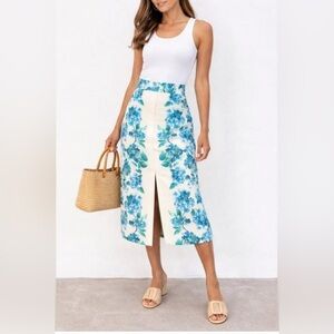 Tuckernuck Water's Edge Hydrangea Kennedy Front Slit Midi Skirt - NWT